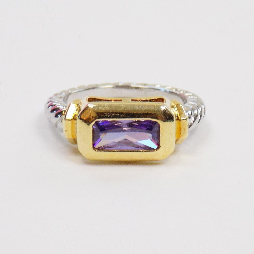 new with box purple crystal ring silver and gold